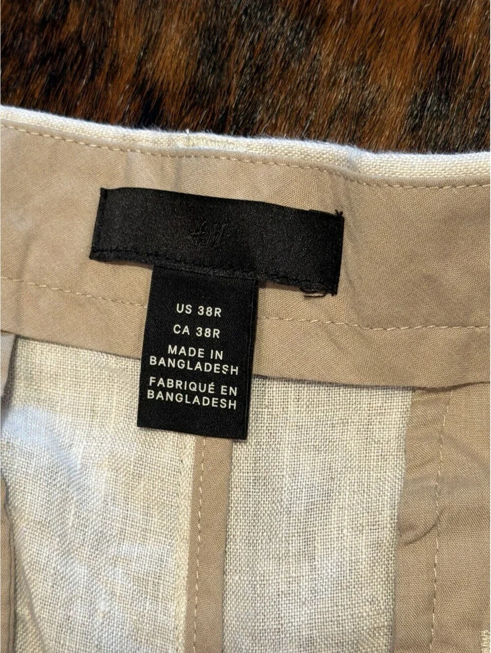 H&M Pants Mens 38R 100% Linen Flat Front Chino Trousers Casual Oatmeal Cream